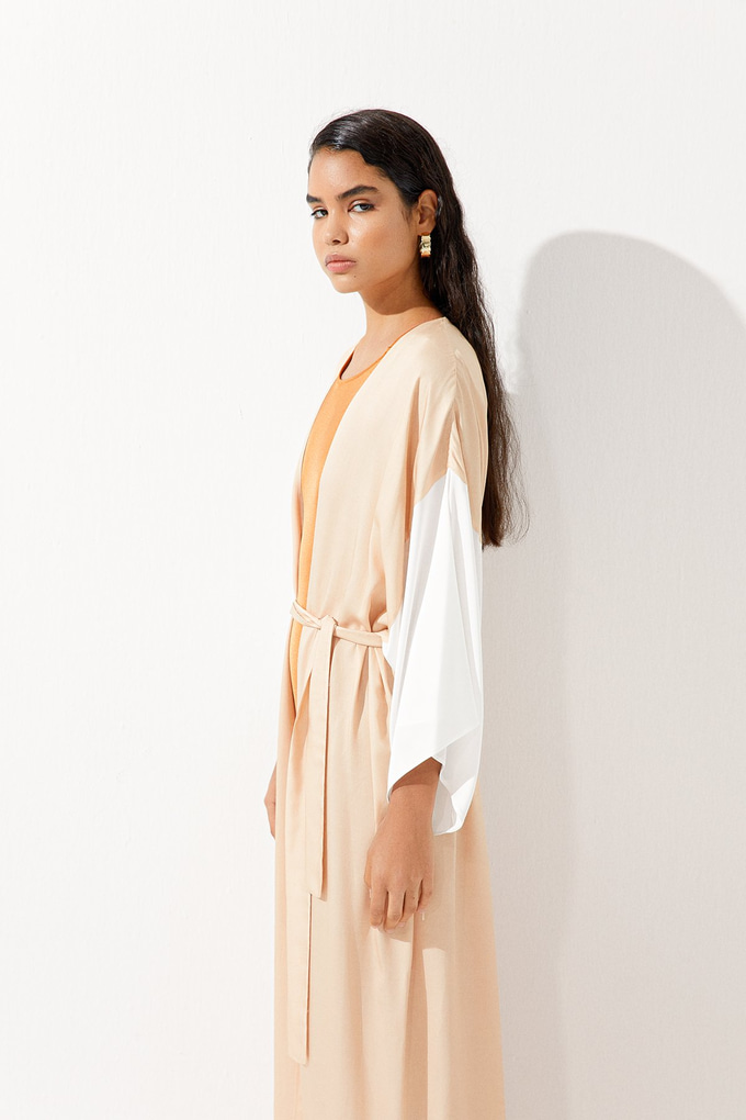 Kontrast Şeritli Kimono