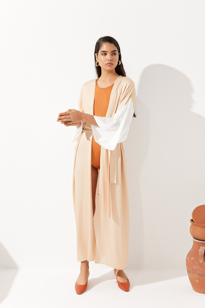 Kontrast Şeritli Kimono