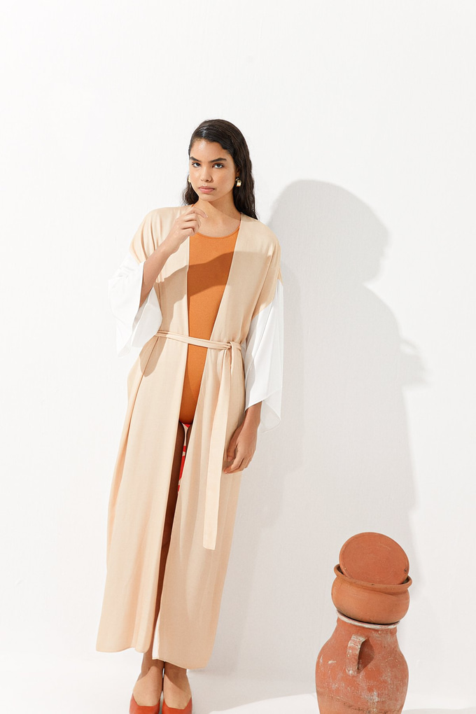 Kontrast Şeritli Kimono
