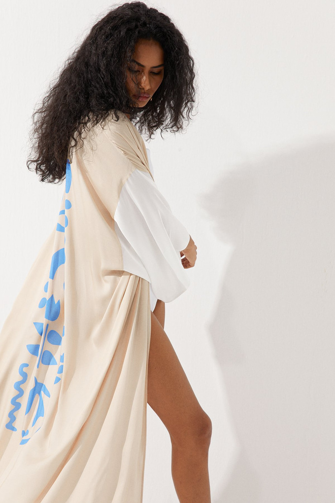 Kontrast Şeritli Kimono
