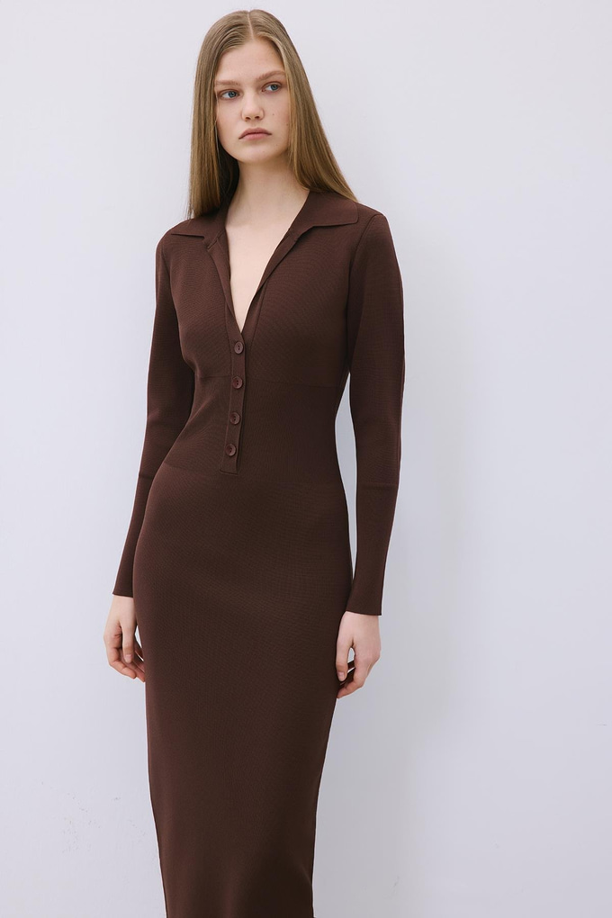 Brown Long Knit Corset Dress