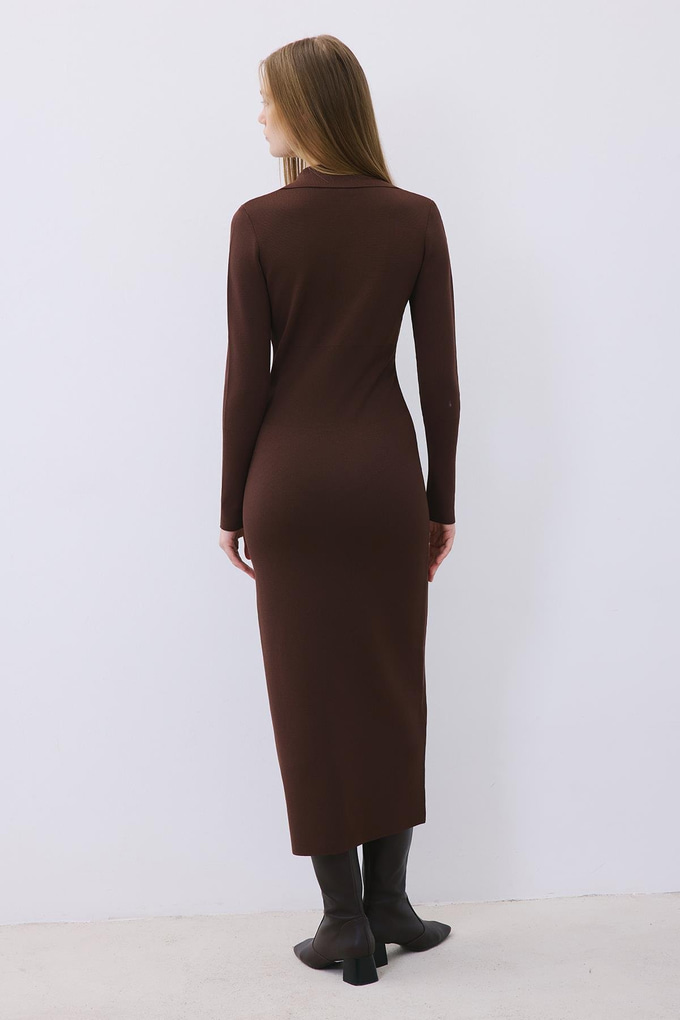 Brown Long Knit Corset Dress