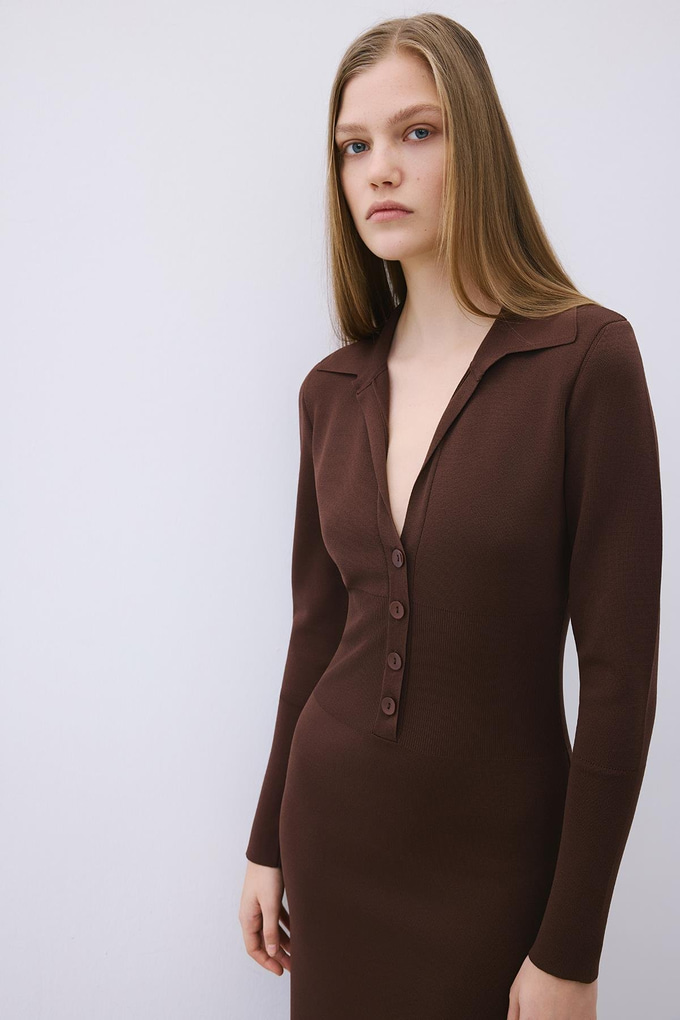 Brown Long Knit Corset Dress