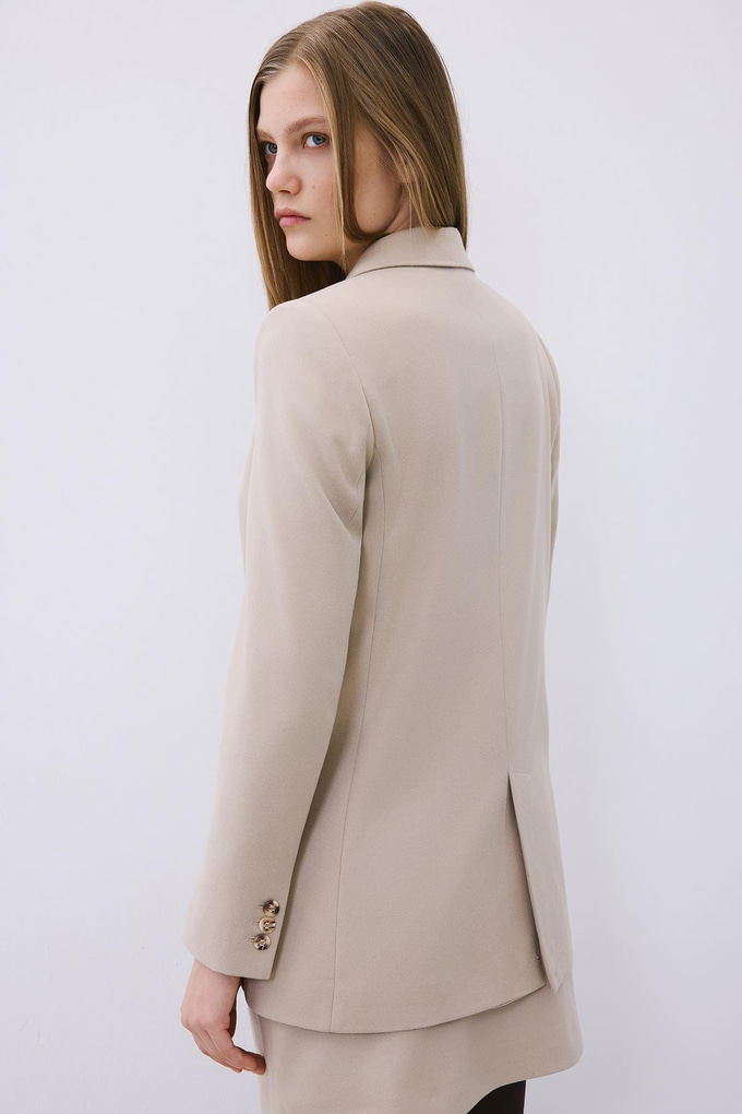 Beige Wool-Blend Double-Breasted Jacket