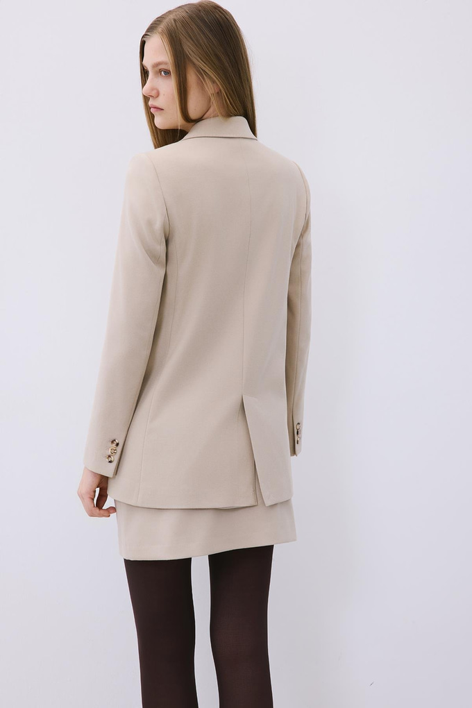 Beige Wool-Blend Double-Breasted Jacket