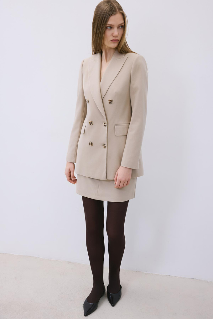 Beige Wool-Blend Double-Breasted Jacket