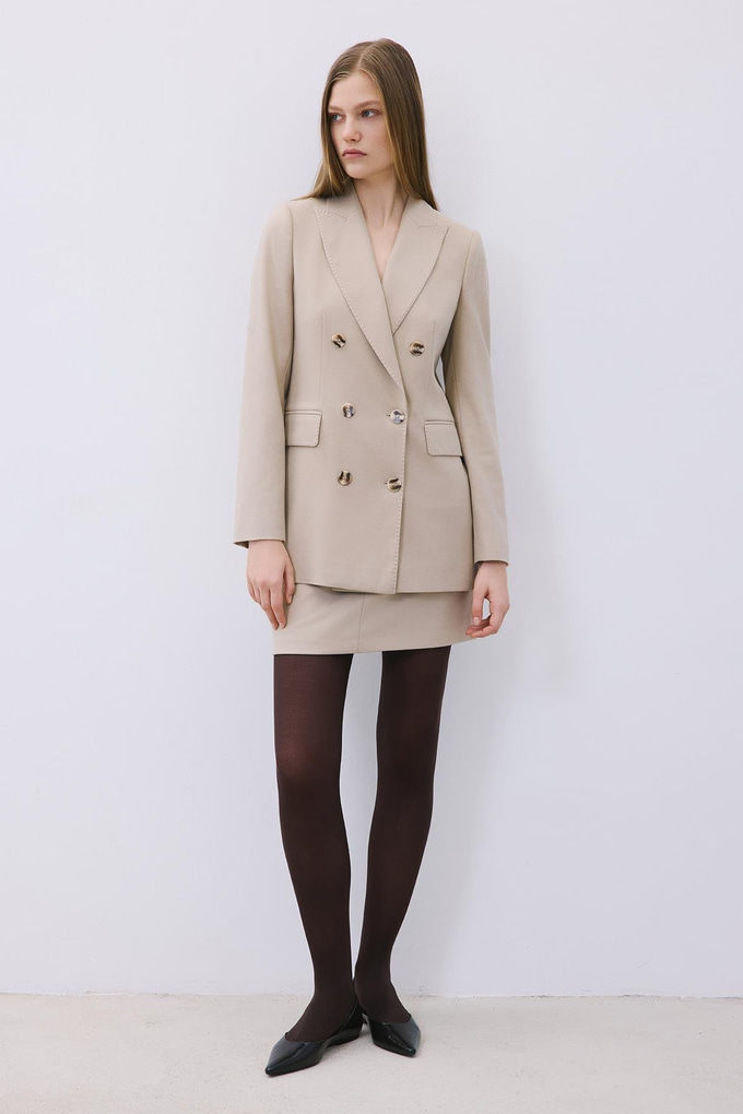 Beige Wool-Blend Double-Breasted Jacket