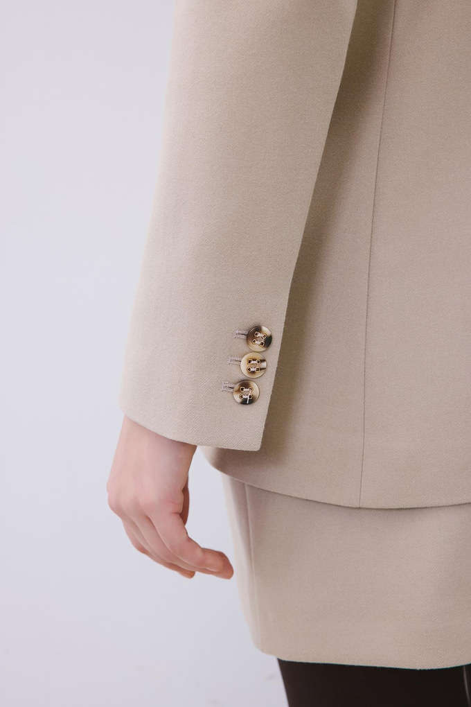 Beige Wool-Blend Double-Breasted Jacket