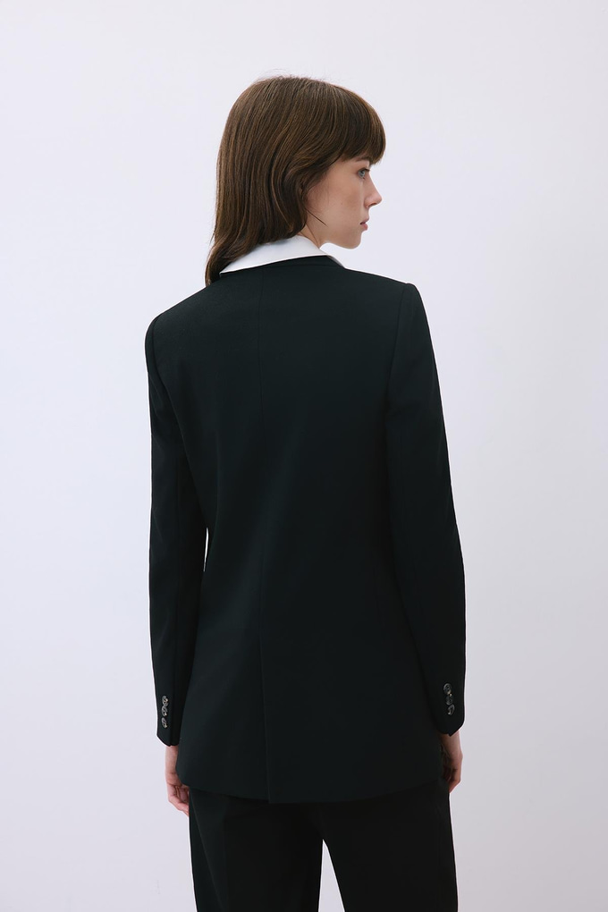 Black Wool-Blend Double-Breasted Jacket