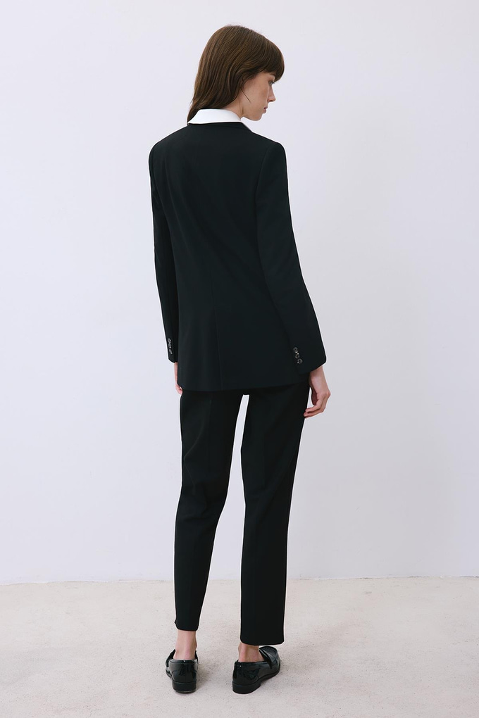 Black Wool-Blend Double-Breasted Jacket