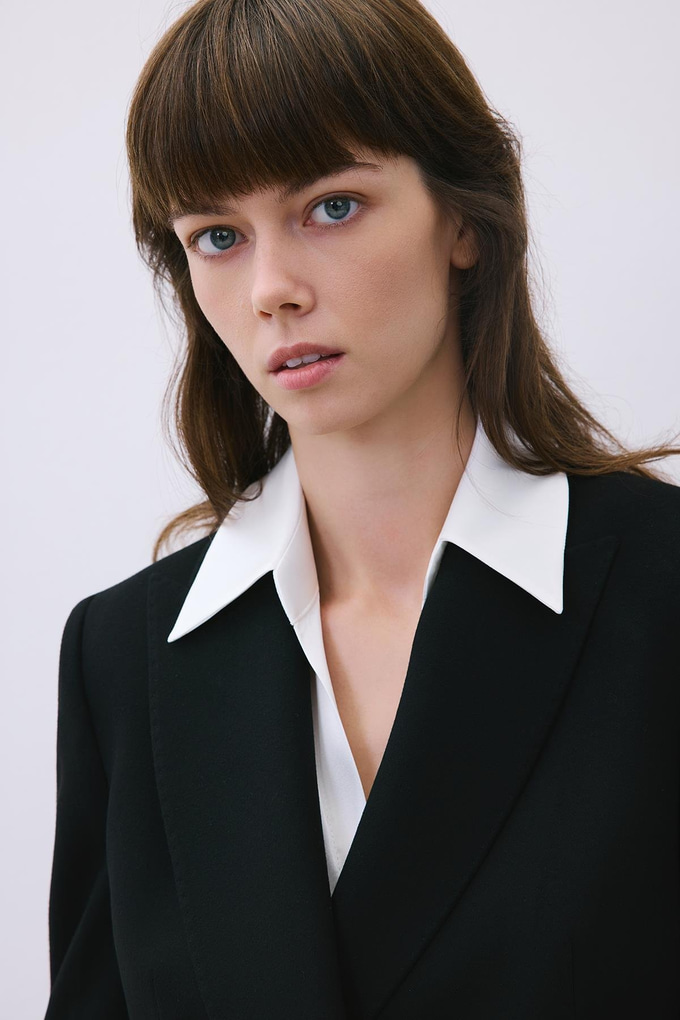 Black Wool-Blend Double-Breasted Jacket