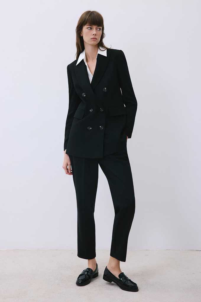 Black Wool-Blend Double-Breasted Jacket