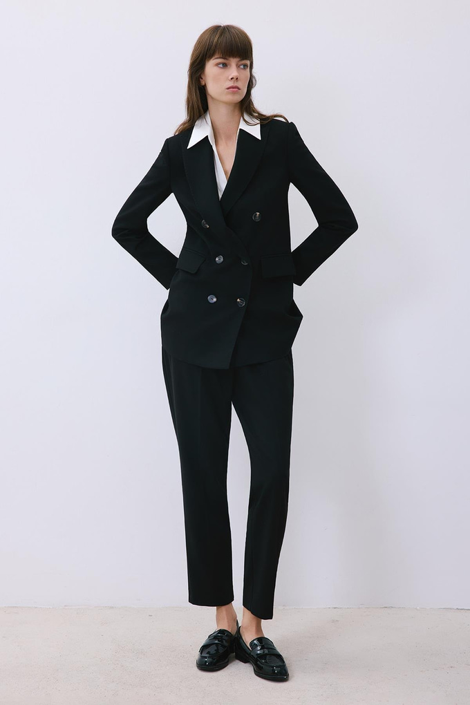 Black Wool-Blend Double-Breasted Jacket