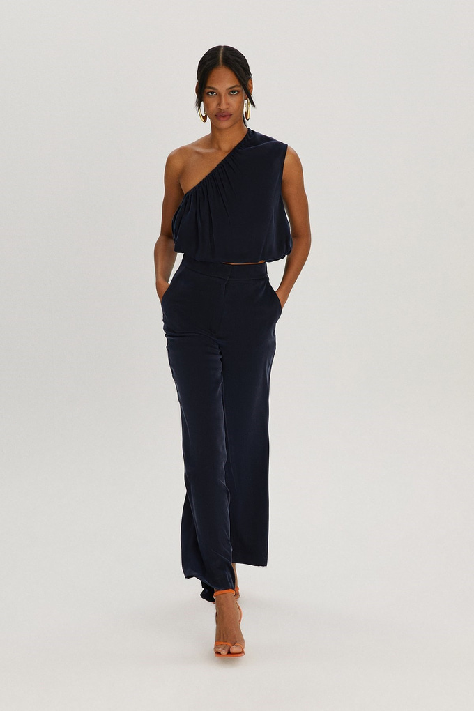 Lacivert Yüksek Bel Uzun Pantolon
