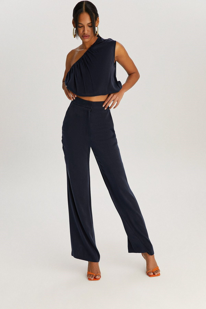 Lacivert Yüksek Bel Uzun Pantolon