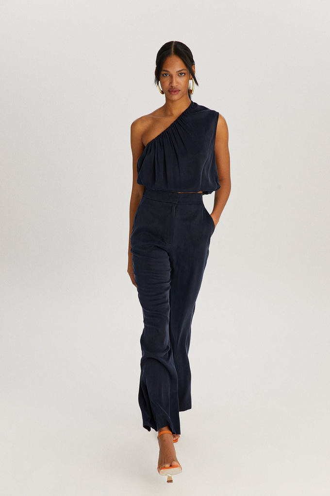 Lacivert Yüksek Bel Uzun Pantolon