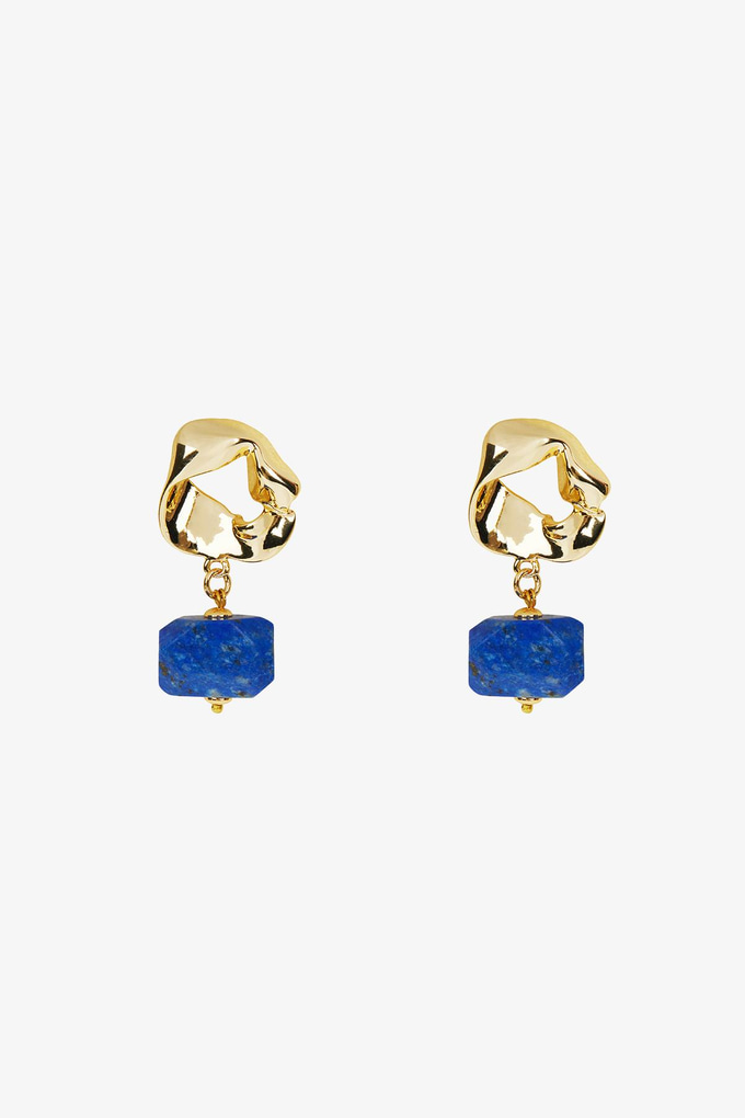 Lapis Taş Detaylı Gold Küpe