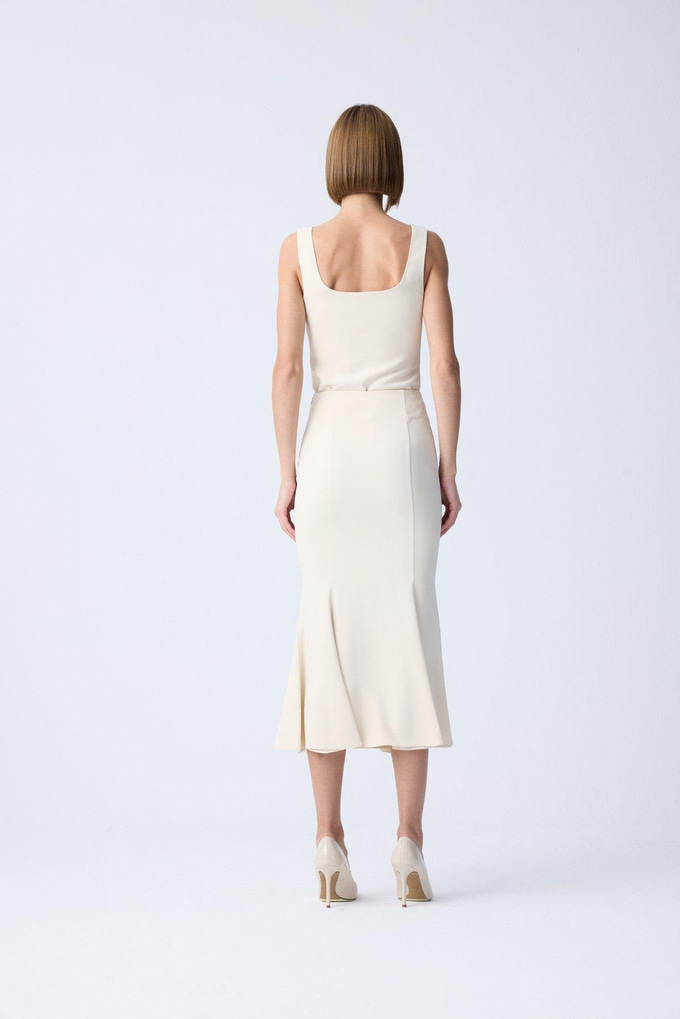 Midi Length Fishtail Ecru Skirt