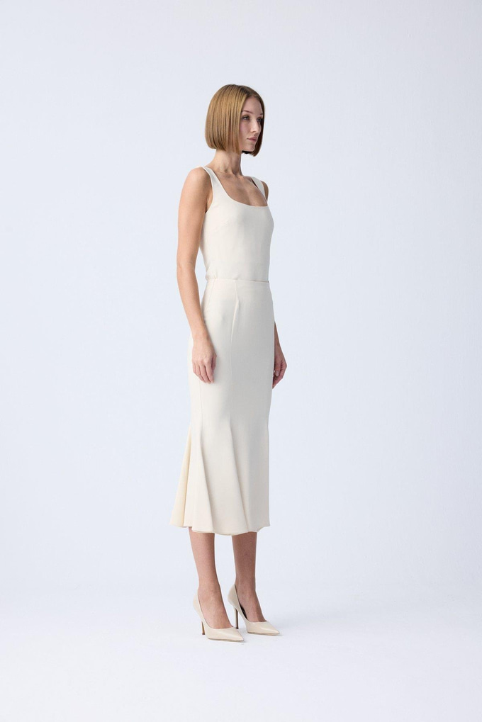 Midi Length Fishtail Ecru Skirt