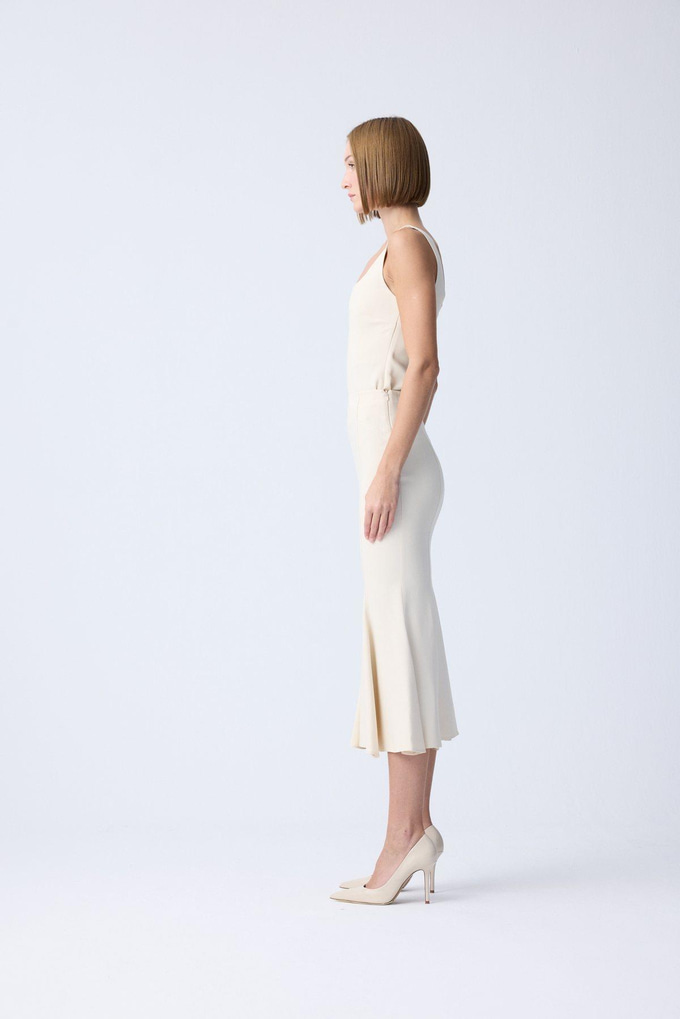 Midi Length Fishtail Ecru Skirt