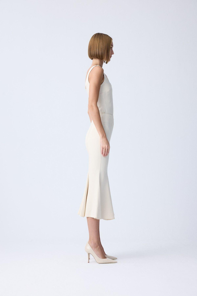 Midi Length Fishtail Ecru Skirt