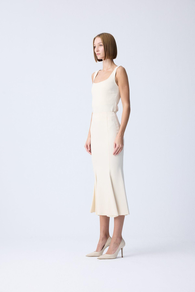 Midi Length Fishtail Ecru Skirt