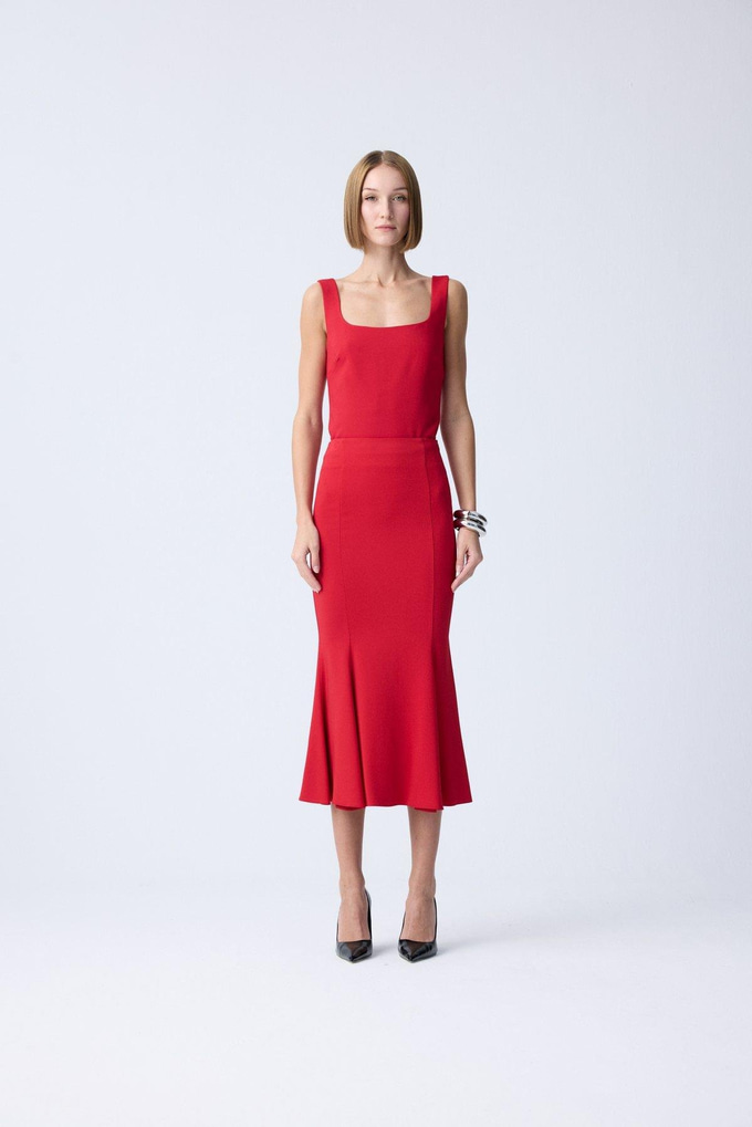 Midi Length Fishtail Red Skirt