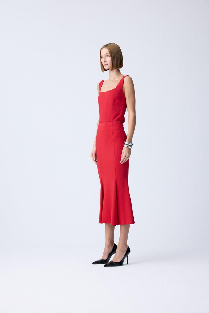 Midi Length Fishtail Red Skirt