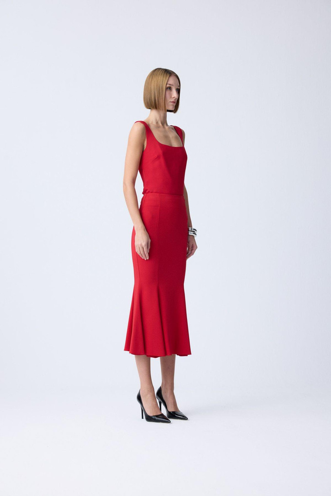 Midi Length Fishtail Red Skirt
