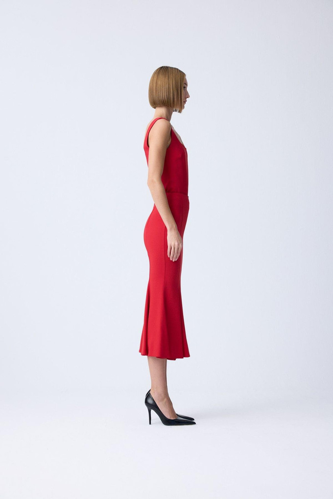 Midi Length Fishtail Red Skirt