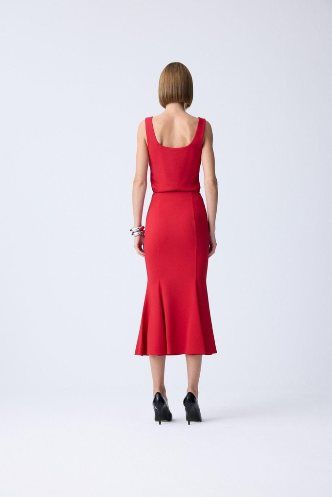 Midi Length Fishtail Red Skirt