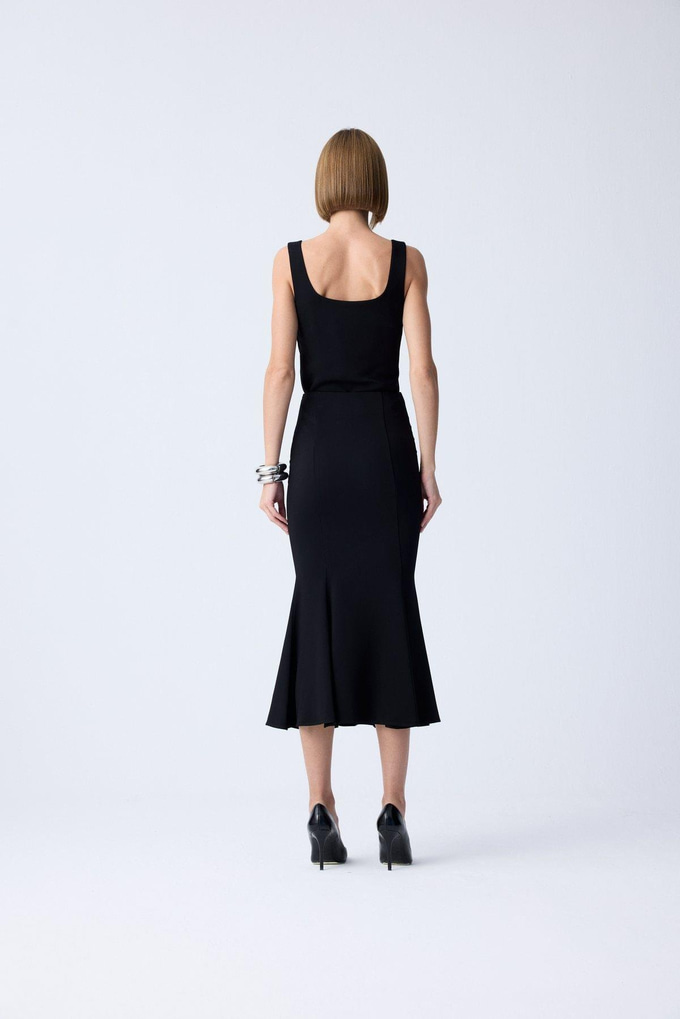 Midi Length Fishtail Black Skirt