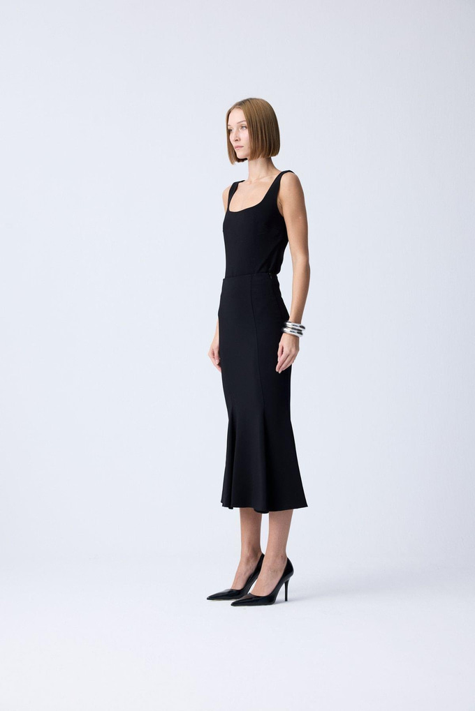 Midi Length Fishtail Black Skirt