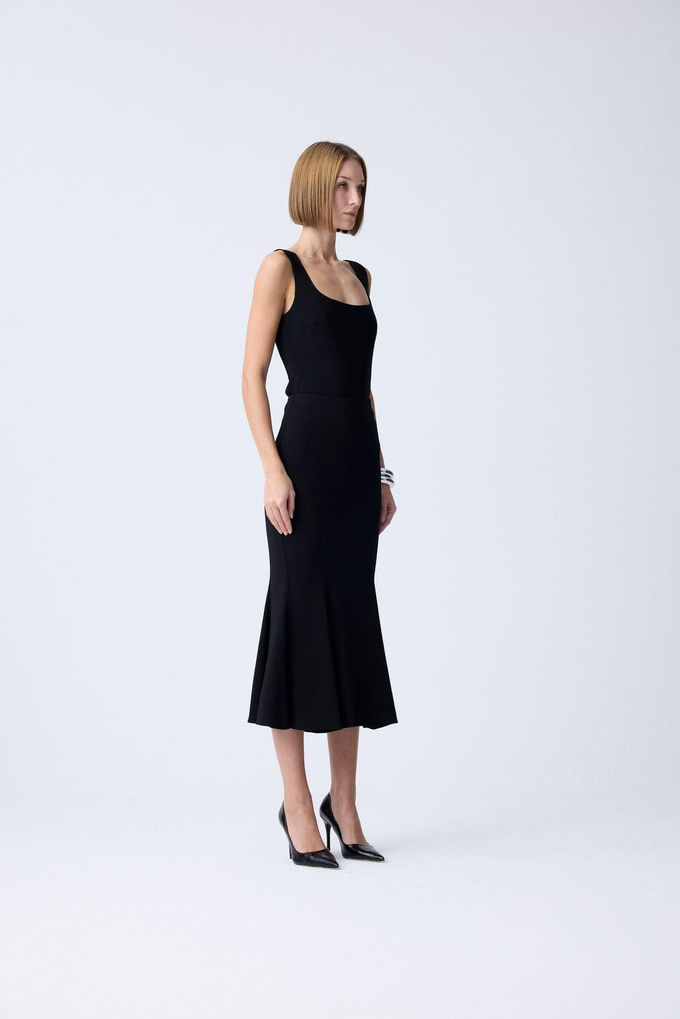 Midi Length Fishtail Black Skirt