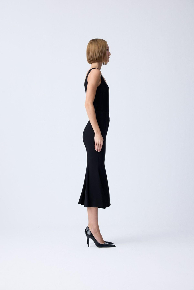 Midi Length Fishtail Black Skirt