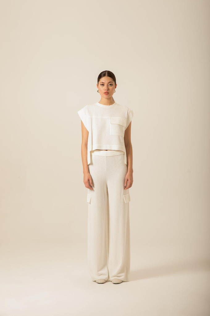 Front Single Pocket Knit Ecru Blouse