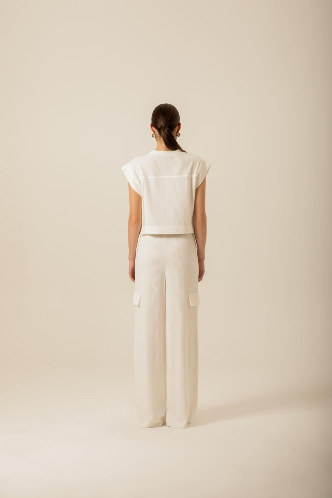 Front Single Pocket Knit Ecru Blouse