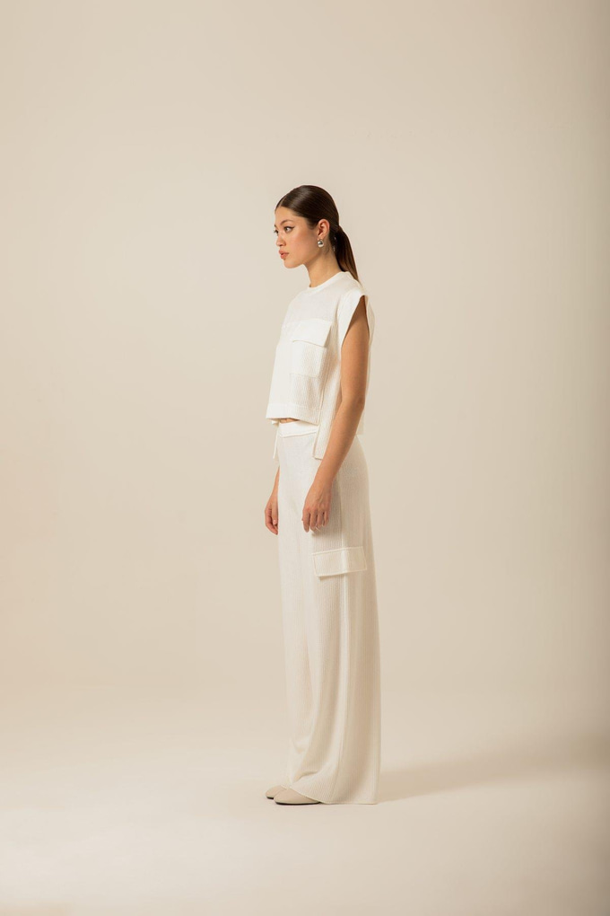 Front Single Pocket Knit Ecru Blouse