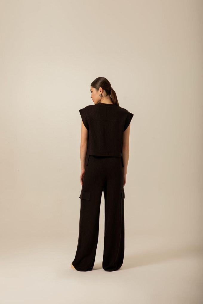 Ön Tek Cepli Örme Siyah Bluz