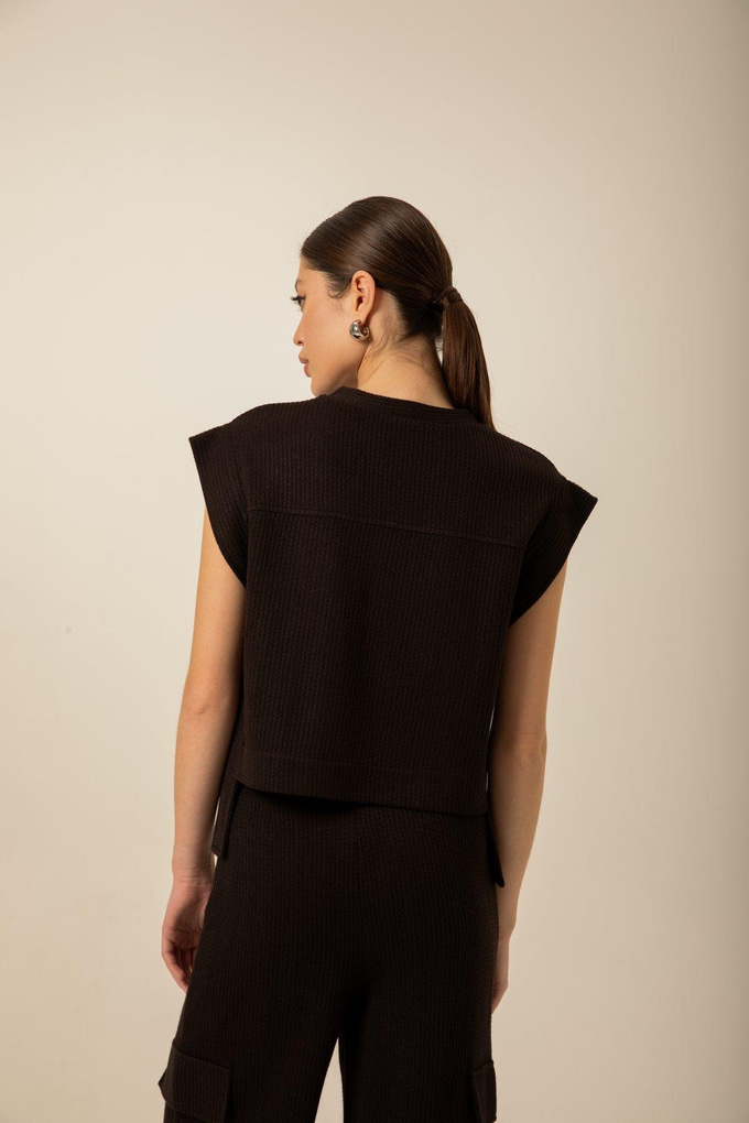 Ön Tek Cepli Örme Siyah Bluz