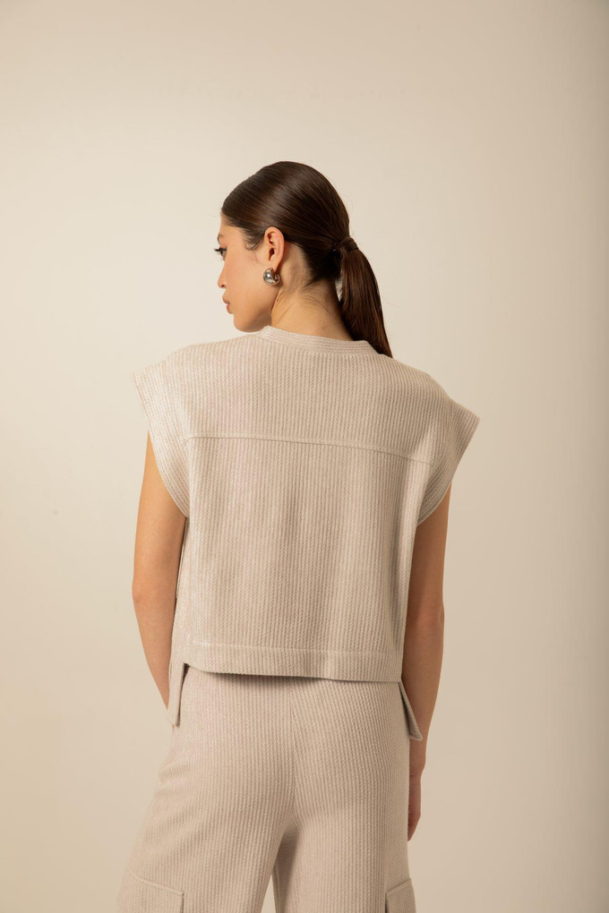 Ön Tek Cepli Örme Taş Bluz