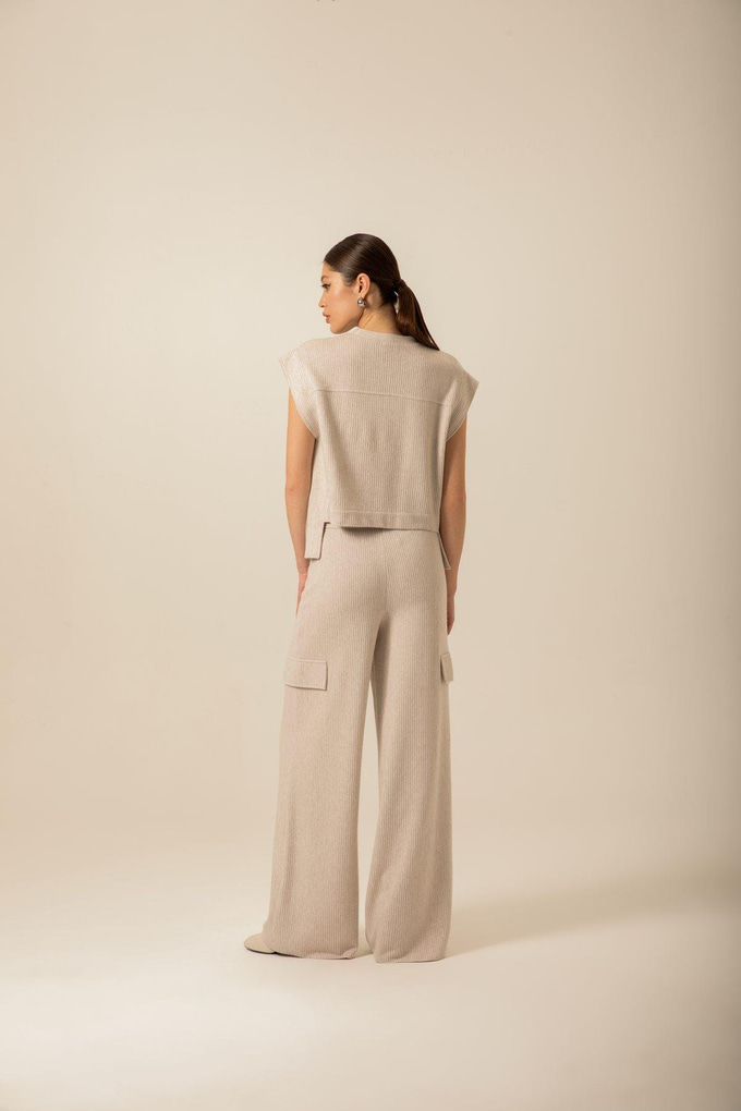 Ön Tek Cepli Örme Taş Bluz