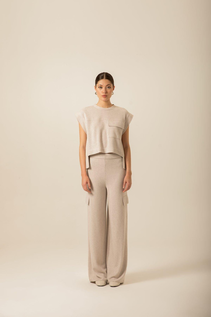 Ön Tek Cepli Örme Taş Bluz