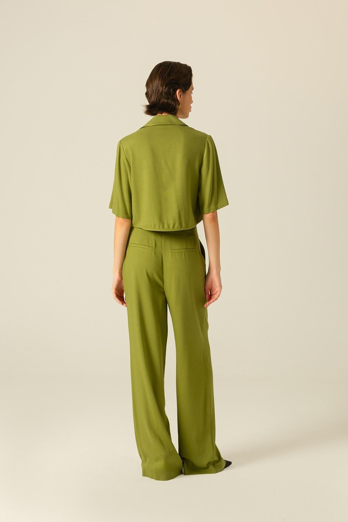 Önden Düğme Detaylı Ceket Yaka Yeşil Bluz