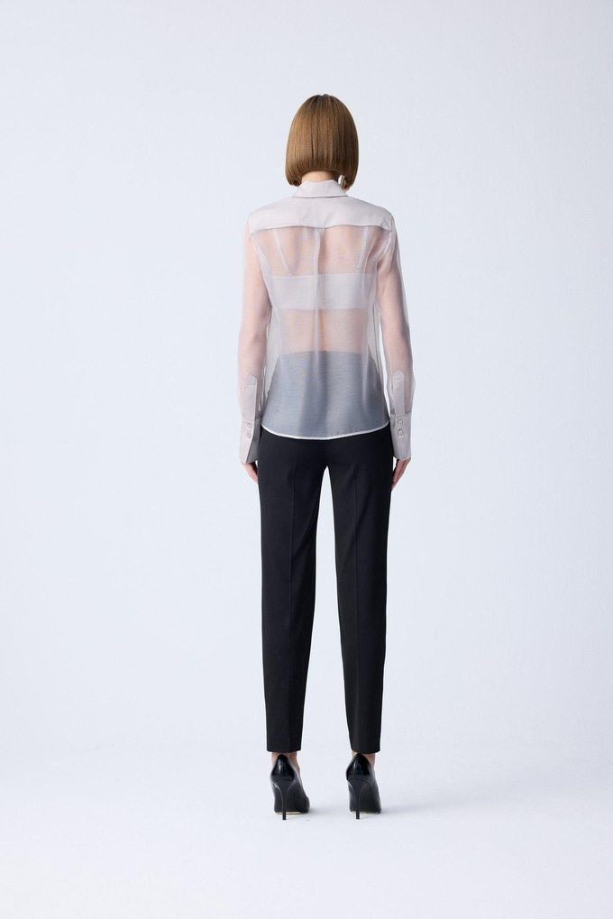 Önden Düğmeli Bej Transparan Şık Bluz