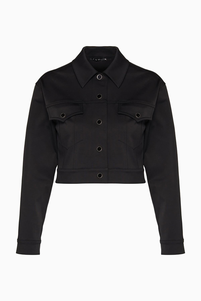 Front Buttoned Pocketed Black Jacket