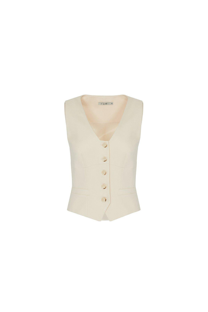 Front Button Sleeveless Ecru Vest