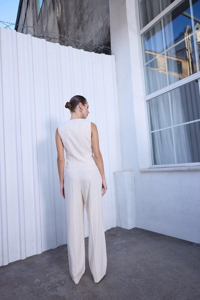 Front Button Sleeveless Ecru Vest