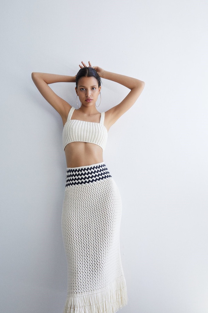 Örgü Ekru Crop Top