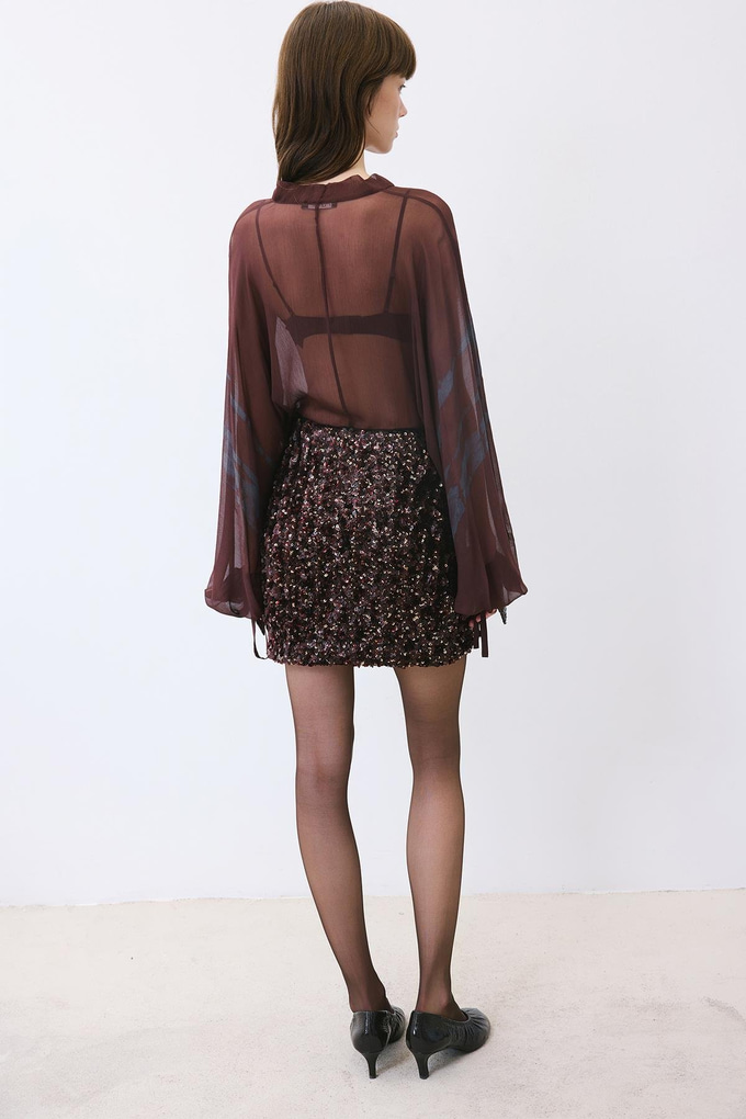 Payet Astarlı Mini Bordo Etek